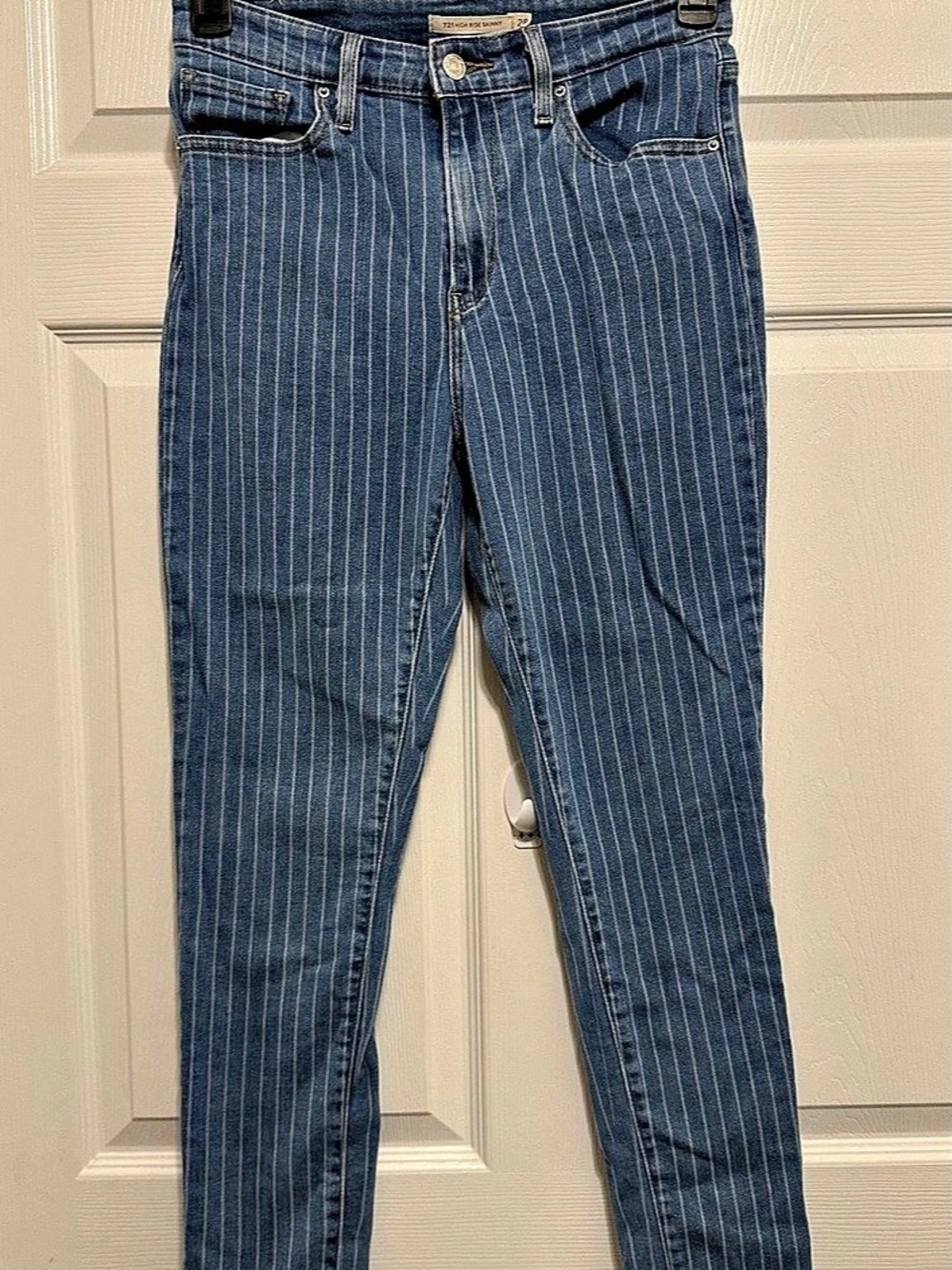Levi's 721 High Rise Skinny Striped Skinny Jeans in Blue Waist 28